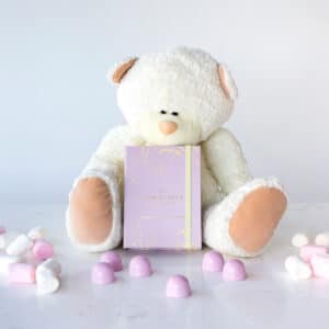 Pink box with teddy and bonbons