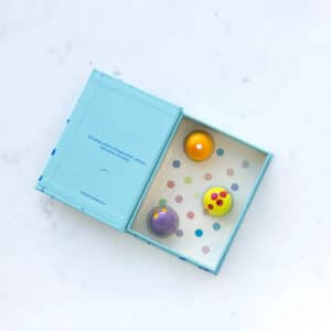 Blue box with colored dots