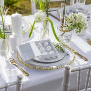 White and gold bonbons on wedding