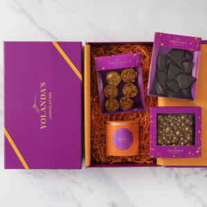 Happy Birthday Hamper with Chocolate Almond Dragées, Dubai Chocolate Bar, Florentines and Honeycomb bites